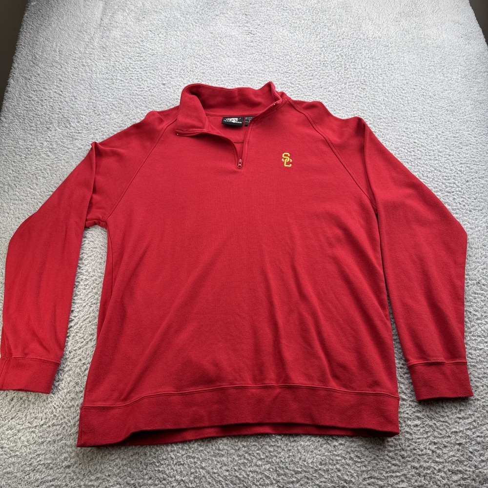 USC Trojans 1/4 Zip Sweatshirt Large Maroon Pullover Mock Neck Embroidered Logo